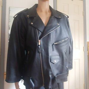 Himalaya Motor Bike Wear Black Leather Men's Motorcycle Jacket.